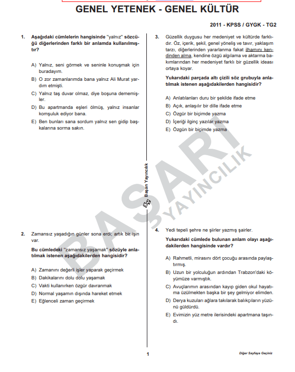 KPSS Genel Yetenek - Genel Kültür Test Kitapçığı